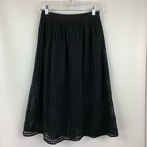 Elegant Black Eyelet Midi Skirt